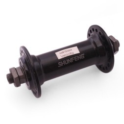 Втулка велосипедная Shunfeng SF-A221F black, передняя, алюминиевая, под V-br, с эксцентриком, 36 отверстий, ось 3/8"х100x140 мм, промподшипники, торг. уп.