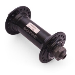 Втулка велосипедная Shunfeng SF-A221F black, передняя, алюминиевая, под V-br, с эксцентриком, 36 отверстий, ось 3/8"х100x140 мм, промподшипники, торг. уп.