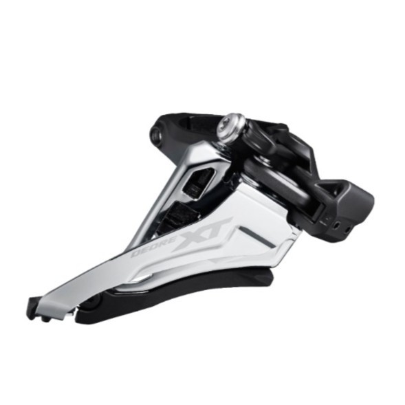 Переключатель передний Shimano Deore XT M8100, 2x12 Speed, верхняя тяга, 38T, средний хомут 34.9 мм, угол 66-69°, черно-серебристый, торг. уп.