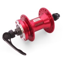 Велосипедная втулка Shunfeng SF-A210F red, передняя, ось 3/8&amp;quot;х100x108 мм, алюминиевая, под диск 6 болтов, на эксцентрике, 36 отверстий, Box