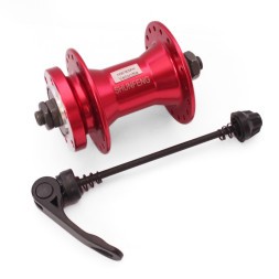 Велосипедная втулка Shunfeng SF-A210F red, передняя, ось 3/8&amp;quot;х100x108 мм, алюминиевая, под диск 6 болтов, на эксцентрике, 36 отверстий, Box