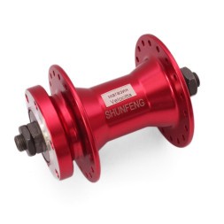 Велосипедная втулка Shunfeng SF-A210F red, передняя, ось 3/8&amp;quot;х100x108 мм, алюминиевая, под диск 6 болтов, на эксцентрике, 36 отверстий, Box