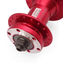 Велосипедная втулка Shunfeng SF-A210F red, передняя, ось 3/8&amp;quot;х100x108 мм, алюминиевая, под диск 6 болтов, на эксцентрике, 36 отверстий, Box