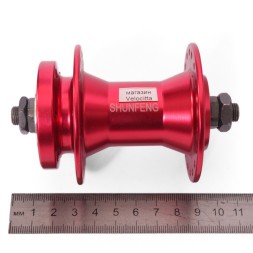 Велосипедная втулка Shunfeng SF-A210F red, передняя, ось 3/8&amp;quot;х100x108 мм, алюминиевая, под диск 6 болтов, на эксцентрике, 36 отверстий, Box
