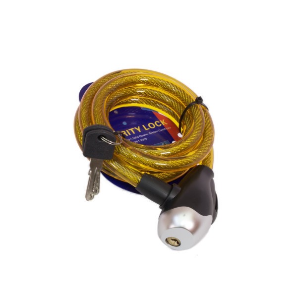 Замок противоугонный Lock ZX2120-12150YE, стальной трос, с ключами, 12х1500 мм, в оболочке, желтый