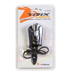 Велофара Trix JY-7043, передняя, 1 суперъяркий диод 0.5W, 50 lm, 3 режима, на руль, индикатор зарядки, аккумулятор, micro USB, Black