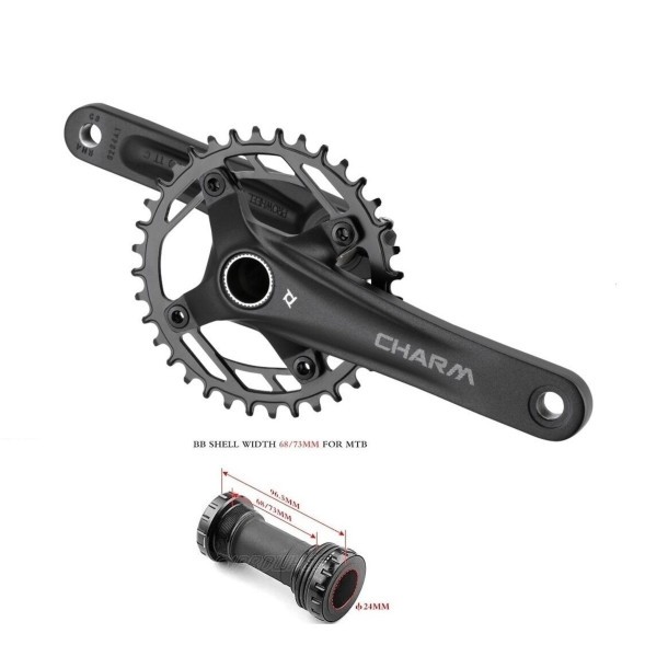 Система шатунов велосипедная Prowheel Charm, 170 мм, Narrow Wide 34T, алюминий, с интегрированным полым валом под Hollowtech 2, 104 BSD, с кареткой Prowheel PW-BB73 68/73 мм