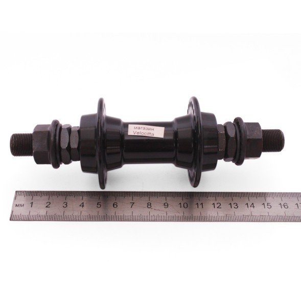 Втулка передняя Wang Zheng WZ-A275FB black, для BMX, ALU, под U-br, на гайках, 48 отверстий, ось 14х100x170 мм, с промподшипниками, box