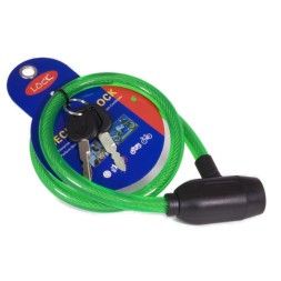 Велозамок Lock ZX1213-12800GR, трос стальной, с ключами, 12х800мм, в оболочке пластиковой, Green