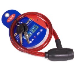 Замок велосипедный Lock ZX1213-12800RD, с ключами, трос стальной, 12х800 мм, в оболочке, Red