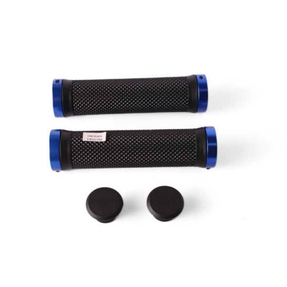 Велосипедные грипсы H-G 119, L-120 мм, торцевой фиксатор, антискользящие, алюм. кольца, синий