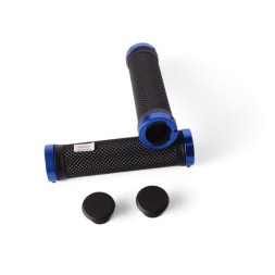 Велосипедные грипсы H-G 119, L-120 мм, торцевой фиксатор, антискользящие, алюм. кольца, синий
