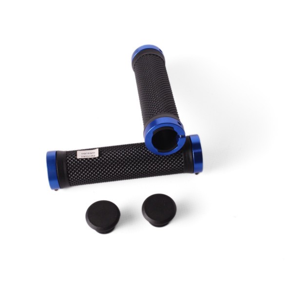 Велосипедные грипсы H-G 119, L-120 мм, торцевой фиксатор, антискользящие, алюм. кольца, синий