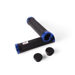 Велосипедные грипсы H-G 119, L-120 мм, торцевой фиксатор, антискользящие, алюм. кольца, синий