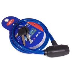 Велозамок Lock ZX1213-12800BL, стальной трос, с ключами, 12х800 мм, в пластиковой оболочке, Blue