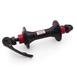 Велосипедная втулка WZ-A285FBQ-32 black, передняя, ROAD, ALU, под V-br, на эксцентрике, 32 отверстия, ось M9х100x108 мм, с промподшипником, красно-черная