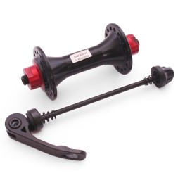 Велосипедная втулка WZ-A285FBQ-32 black, передняя, ROAD, ALU, под V-br, на эксцентрике, 32 отверстия, ось M9х100x108 мм, с промподшипником, красно-черная