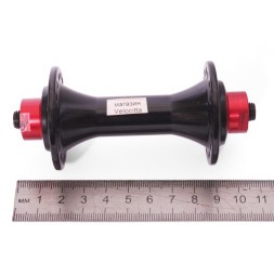 Велосипедная втулка WZ-A285FBQ-32 black, передняя, ROAD, ALU, под V-br, на эксцентрике, 32 отверстия, ось M9х100x108 мм, с промподшипником, красно-черная