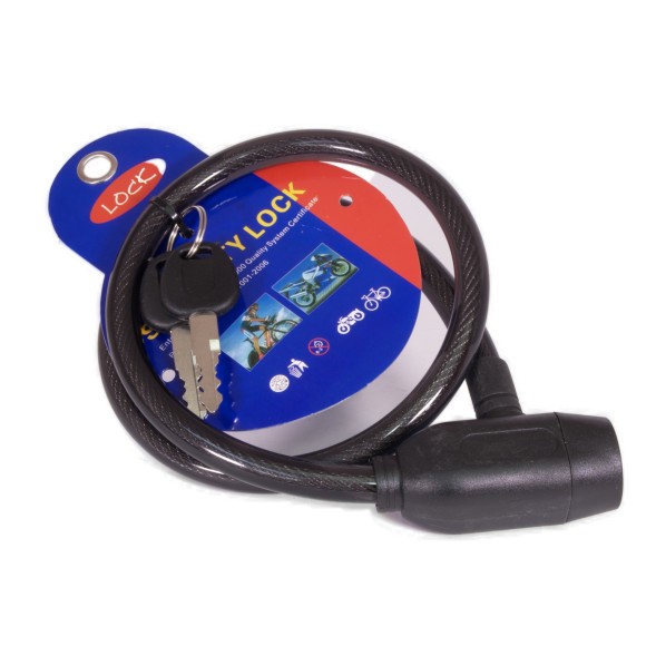 Замок велосипедный Lock ZX1213-12800BK, стальной трос, с ключами, 12х800 мм, в пластиковой оболочке, блистер