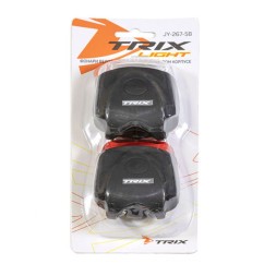 Велофонари Trix JY-267-5B, передний/задний, 12 COB диоды, 2 режима, руль/подседельный штырь, батарейки в комплекте, силикон, блистер