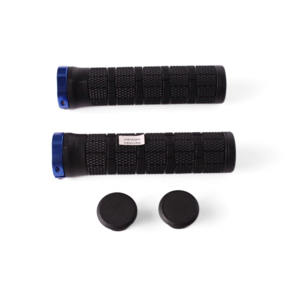 Ручки на руль для велосипеда HL-G, 120 мм, с зажимами, торцевой фиксатор, синий