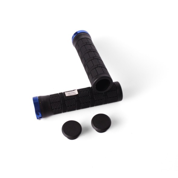 Ручки на руль для велосипеда HL-G, 120 мм, с зажимами, торцевой фиксатор, синий