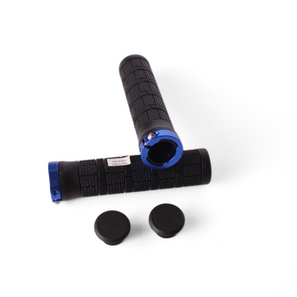 Ручки на руль для велосипеда HL-G, 120 мм, с зажимами, торцевой фиксатор, синий
