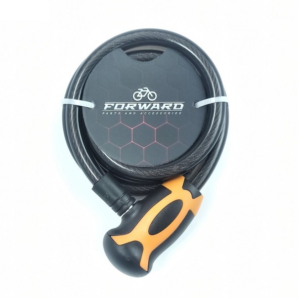 Велосипедный трос Forward CS-4022, 10х1200 мм, замок в пластик. оболочке, 2 ключа, блистер, Black