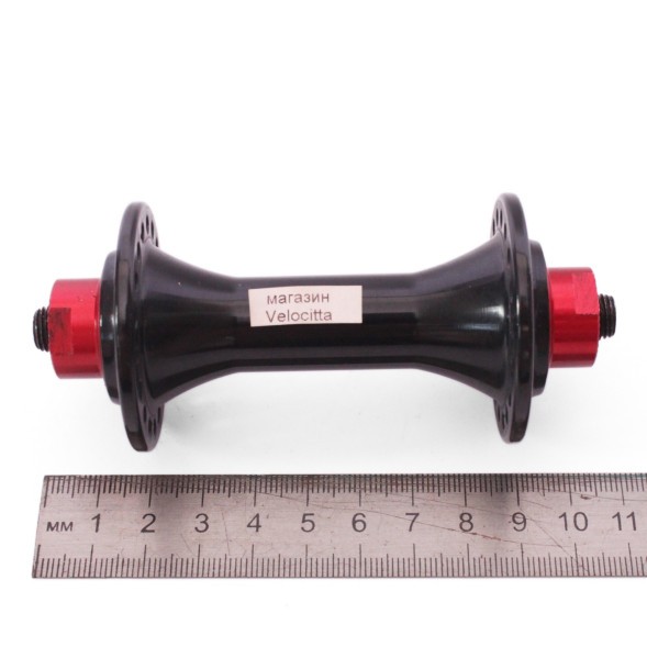 Втулка передняя Wang Zheng WZ-A285FBQ black, ROAD, алюминиевая, под V-брейк, на эксцентрике, 36 отверстий, ось M9х100x108 мм, промподшипник, красно-черная