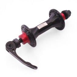 Втулка передняя Wang Zheng WZ-A285FBQ black, ROAD, алюминиевая, под V-брейк, на эксцентрике, 36 отверстий, ось M9х100x108 мм, промподшипник, красно-черная