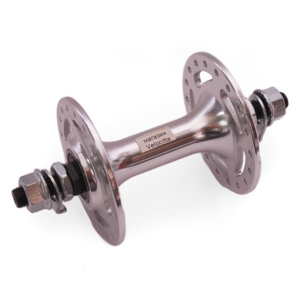 Втулка передняя Wang Zheng WZ-A263FB silver, TRACK FIX, ALU, под V-br, на гайках, 36 отверстий, ось 3/8&amp;quot;х100x140 мм, на промподшипнике, Box