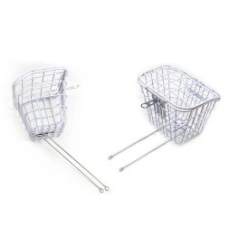 Корзина велосипедная CL-1024, 33х27х26 см, крепление &amp;quot;на усы&amp;quot;, усиленная, крупная ячейка, с крышкой, белый