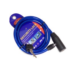 Замок велосипедный Lock ZX2102-8100BL, 8×1000 мм, трос стальной, с ключами, в оболочке из пластика, Blue
