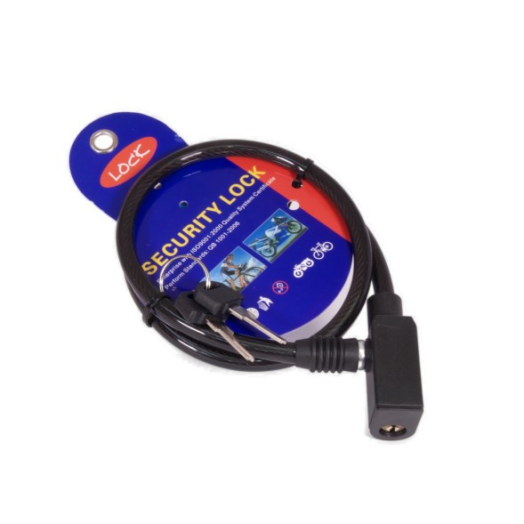 Велосипедный замок Lock ZX1211-8650BK, стальной трос, 2 ключа, 8×650 мм, в пластиковой оболочке, блистер