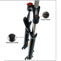 Вилка пружинно-эластомерная Easing GD-ES451-MLO, 27.5" (Ø 28.6 мм), алюм., ход 100 мм, шток 220 мм, Disc Brake, с функц. механической блокировки MLO (Lock out), предварит. сжатие, черный