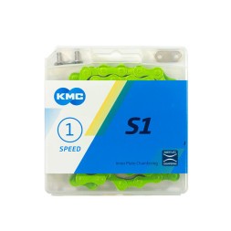 Цепь велосипедная KMC S1 CH-Z-S1-1-GR, 1 скорость, 1/2"х1/8", 112 звеньев, пин 8.7 мм, с замком, Green