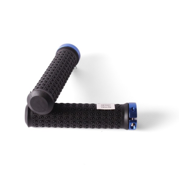 Грипсы велосипедные, 130 мм, с заглушками, алюм. зажим, синий
