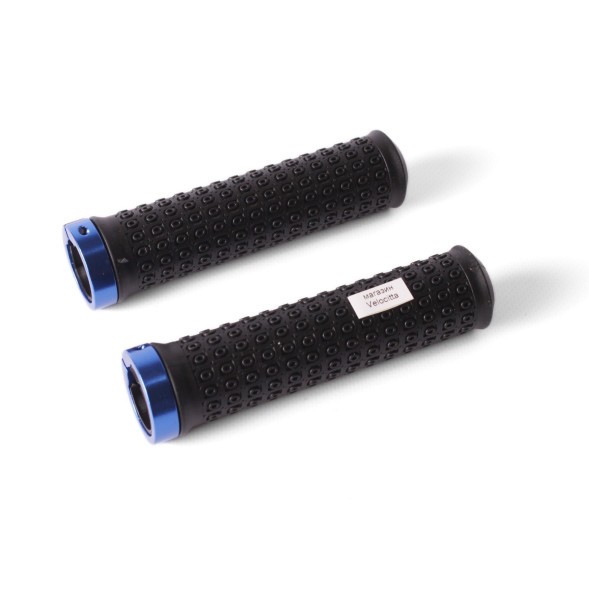 Грипсы велосипедные, 130 мм, с заглушками, алюм. зажим, синий