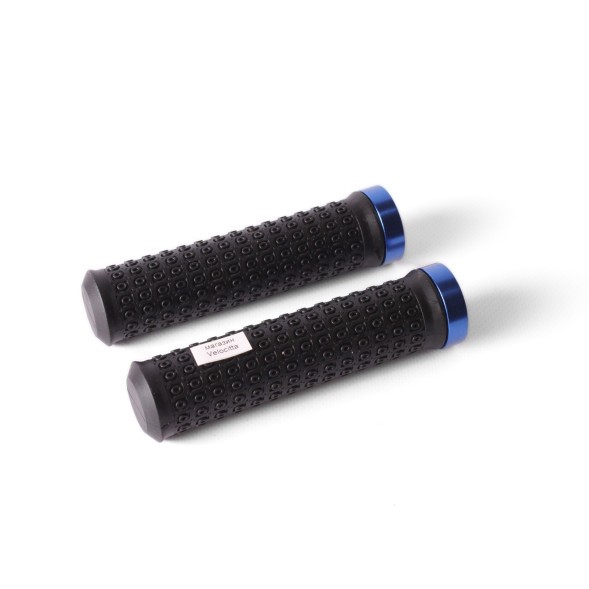 Грипсы велосипедные, 130 мм, с заглушками, алюм. зажим, синий