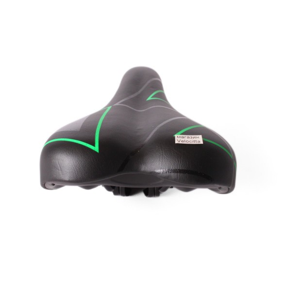 Седло велосипедное, скоростное, 165x265 мм, без пружин, с замком, черно-зеленый