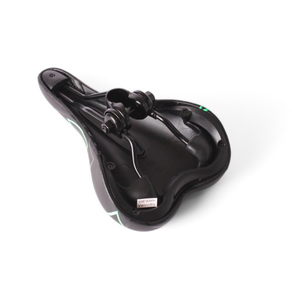 Седло велосипедное, скоростное, 165x265 мм, без пружин, с замком, черно-зеленый