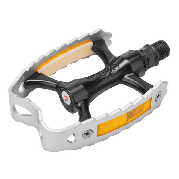 Педали алюминиевые Wellgo C201, ось 9/16&amp;quot;, со светоотражателями, чёрно-серебристые