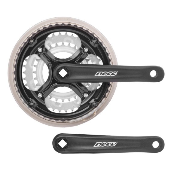 Система шатунов Neco NSA-3003, 28/38/48 зуба стальные, алюминиевые шатуны 175 мм, линия цепи 48.5 мм, пластиковая защита цепи, дымчатый/черный