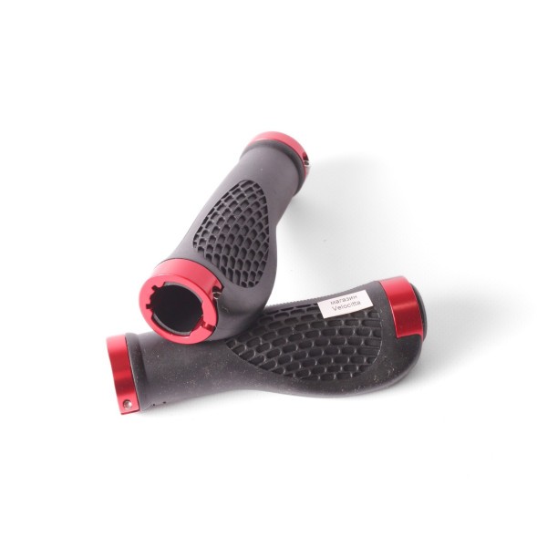 Грипсы велосипедные H-G 127, L:130 мм, эргономические, с зажимами, с заглушками, красные