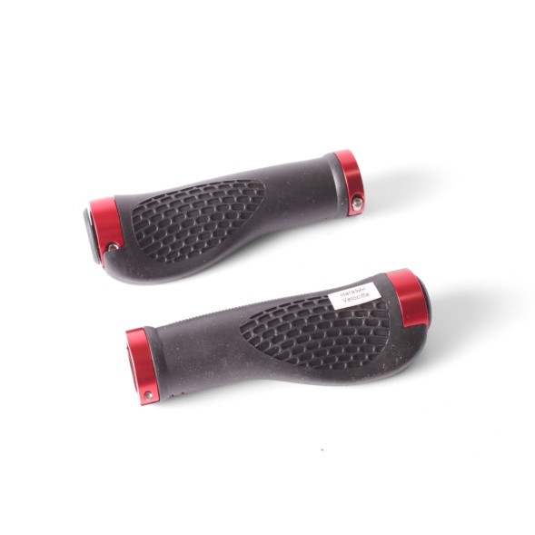 Грипсы велосипедные H-G 127, L:130 мм, эргономические, с зажимами, с заглушками, красные