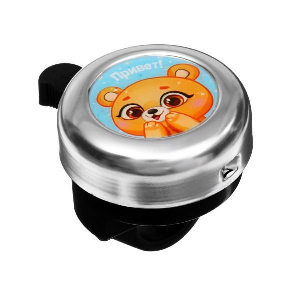 Звонок велосипедный &amp;quot;Мишка&amp;quot;, диаметр 56 мм, алюминий/пластик, Silver