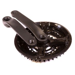 Система шатунов AL02-S2442FG-15 (10038), 3 speed, алюминиевые шатуны 170 мм, 1/2"х3/32", 24/34/42T зубья, с защитой, стальной, резьба 9/16", под квадрат, Черный