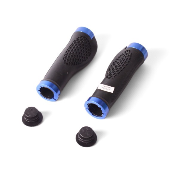 Грипсы велосипедные H-G 127, длина 130 мм, анатомические, торцевой фиксатор, с зажимами, синие