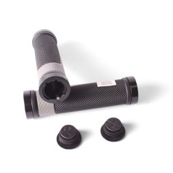 Грипсы велосипедные XH-G56GR, 130 мм, с зажимами, торцевой фиксатор, с серыми алюм. кольцами