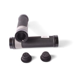 Грипсы велосипедные XH-G56GR, 130 мм, с зажимами, торцевой фиксатор, с серыми алюм. кольцами